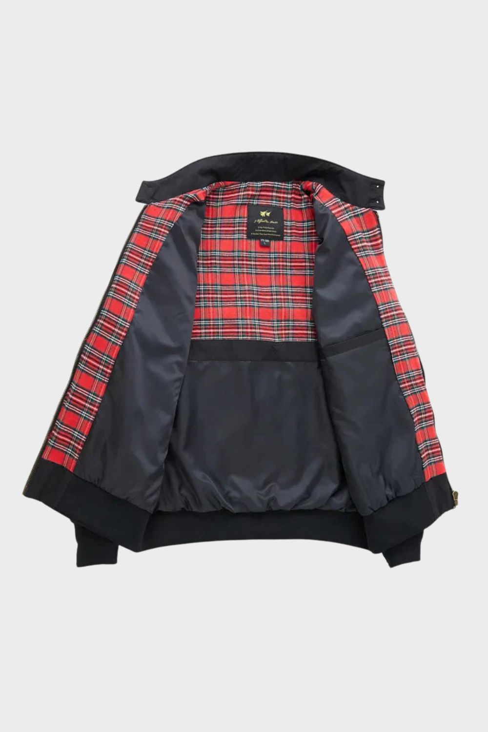 Men's bomber jacket with stand collar, zip front and checked lining