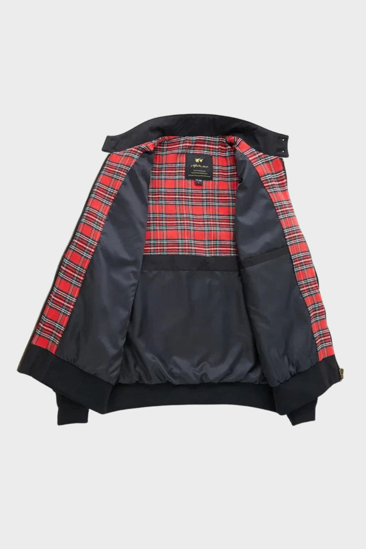 Men's bomber jacket with stand collar, zip front and checked lining