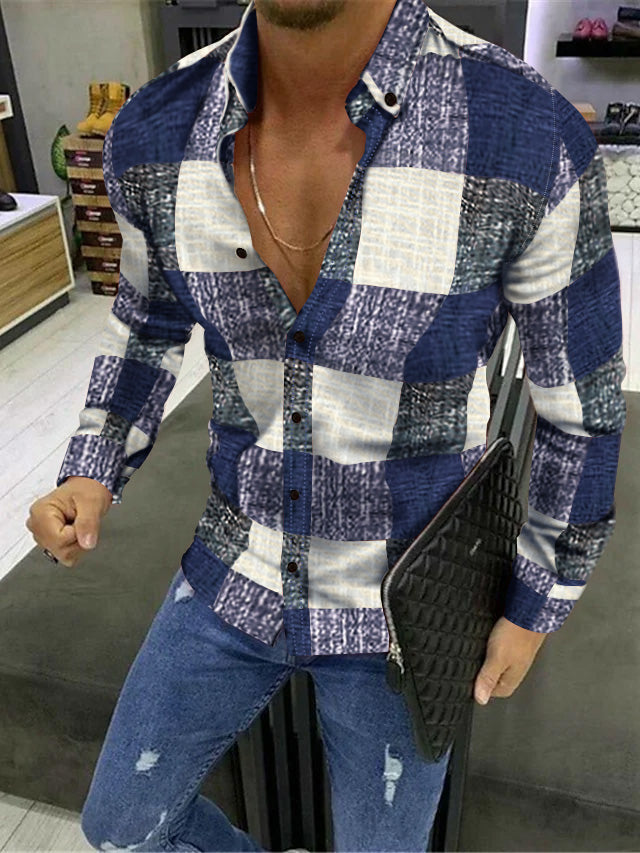 Men's Cotton Blend Plaid Colour Block Shirt