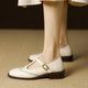 Women's Leather T-Strap Mary Jane Shoes Low Block Heel