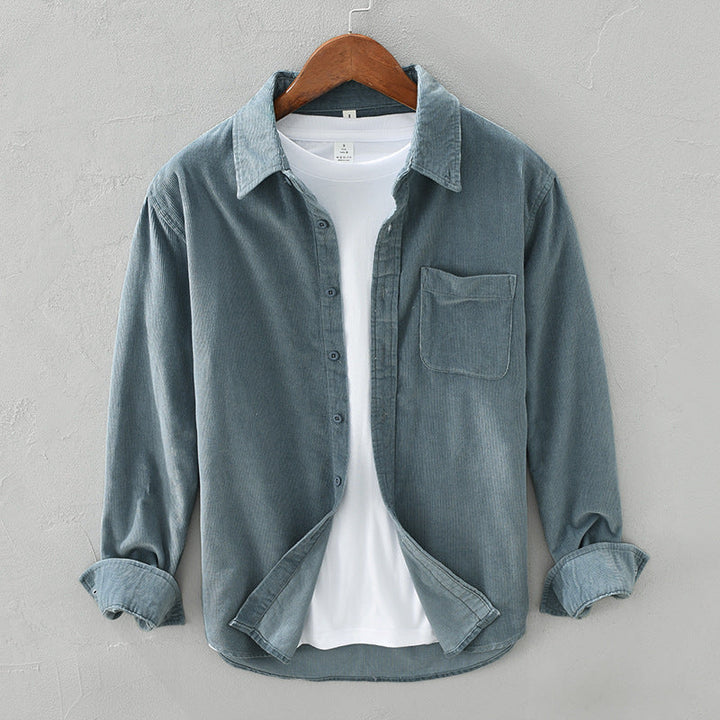 Men's long-sleeve corduroy shirt with button front and chest pocket