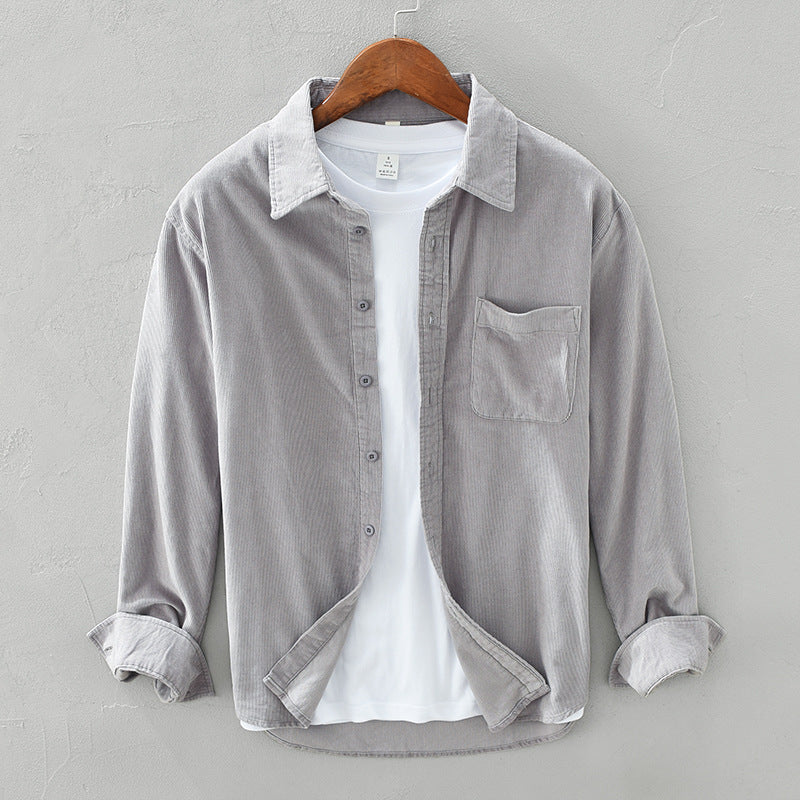 Men's long-sleeve corduroy shirt with button front and chest pocket