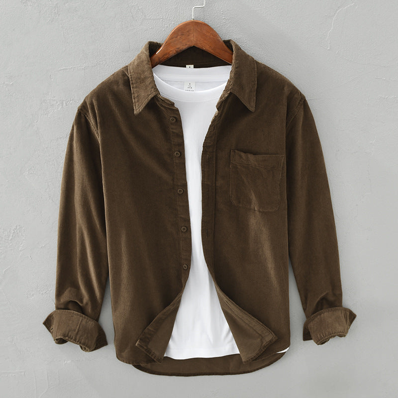 Men's long-sleeve corduroy shirt with button front and chest pocket