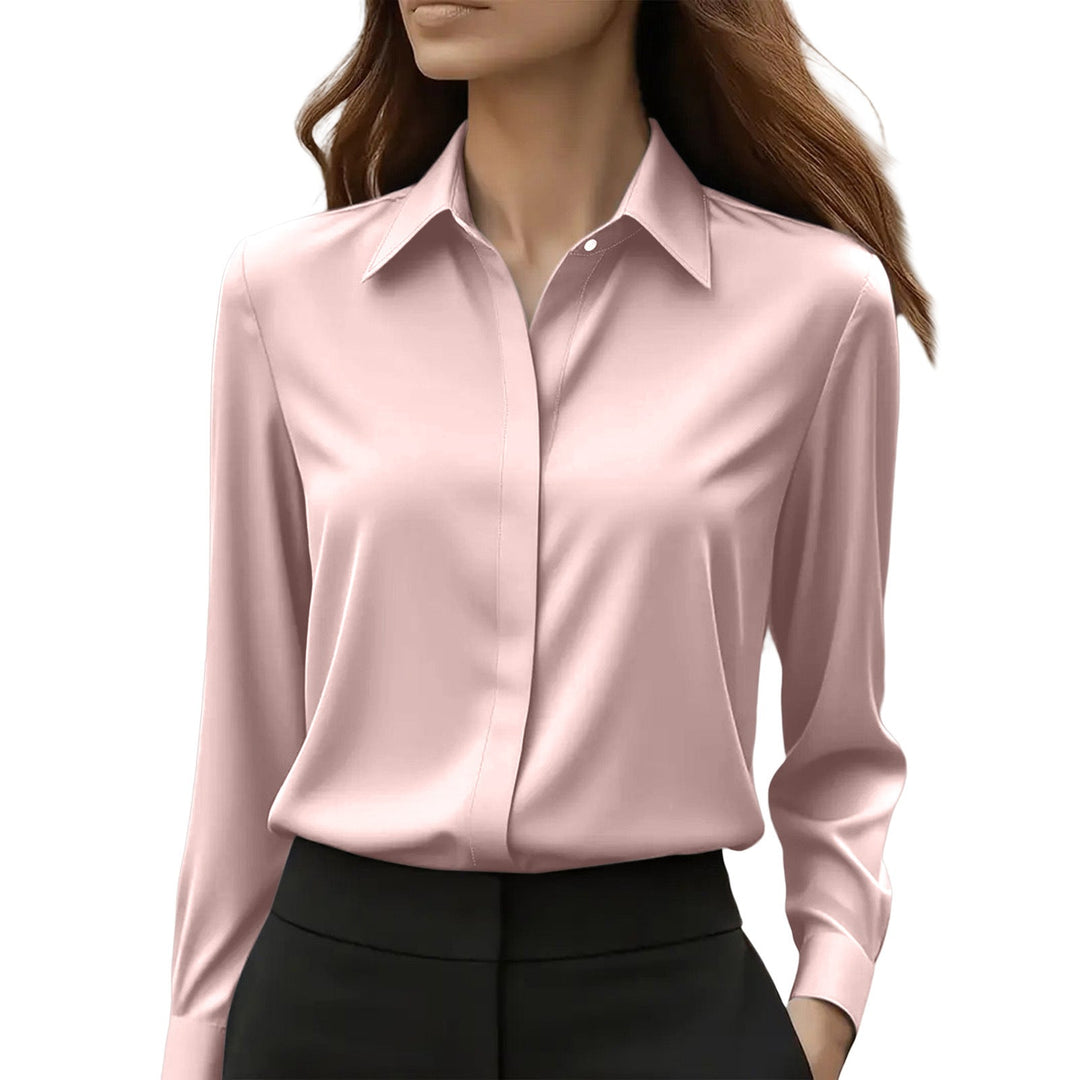 Women's long sleeve blouse with pointed collar and button front
