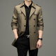 Men's double-breasted trench coat with notched collar, shoulder tabs and flap pockets