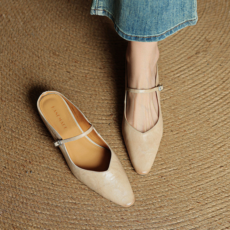 Women's pointed Mary Jane mule loafers with buckle strap