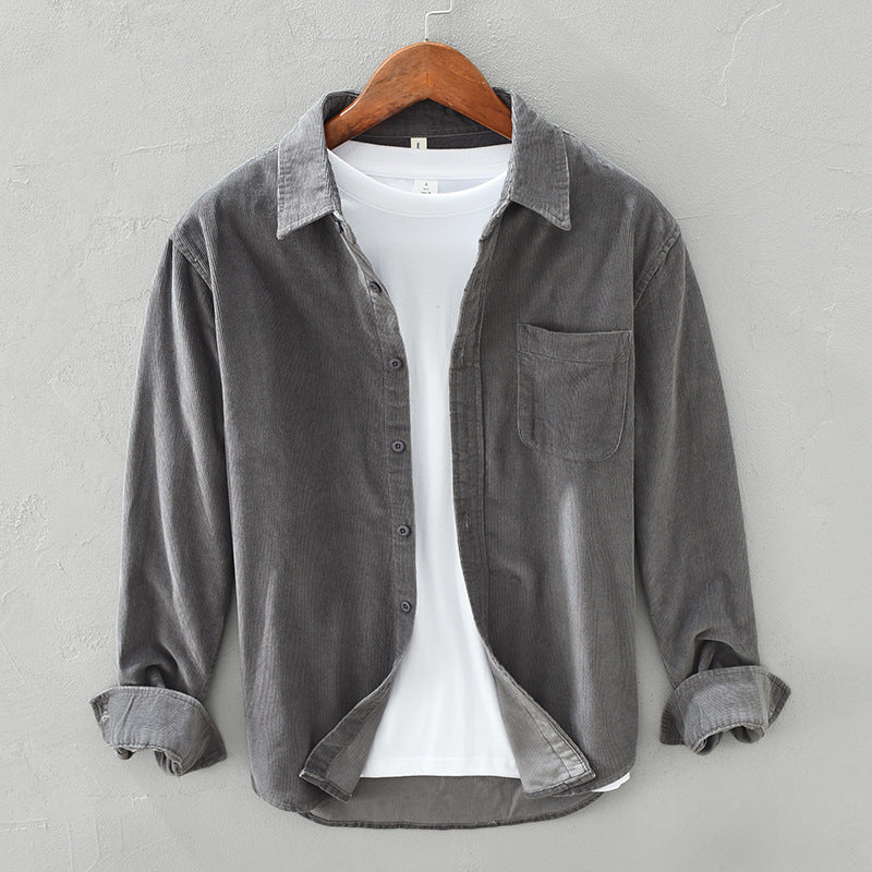 Men's long-sleeve corduroy shirt with button front and chest pocket
