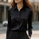 Women's long sleeve blouse with pointed collar and button front