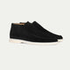 Taupe suede loafer boot with cream rubber sole, slip-on design