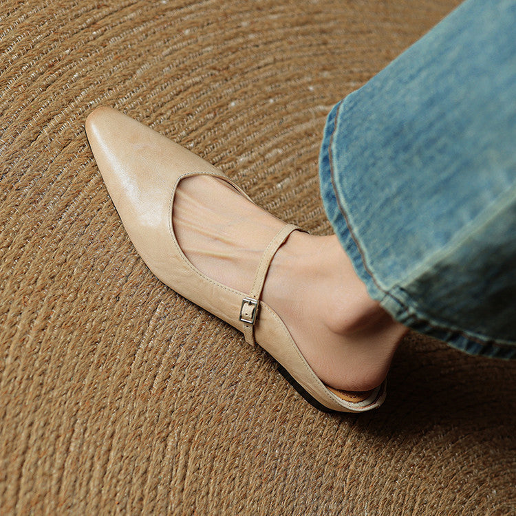 Women's pointed Mary Jane mule loafers with buckle strap