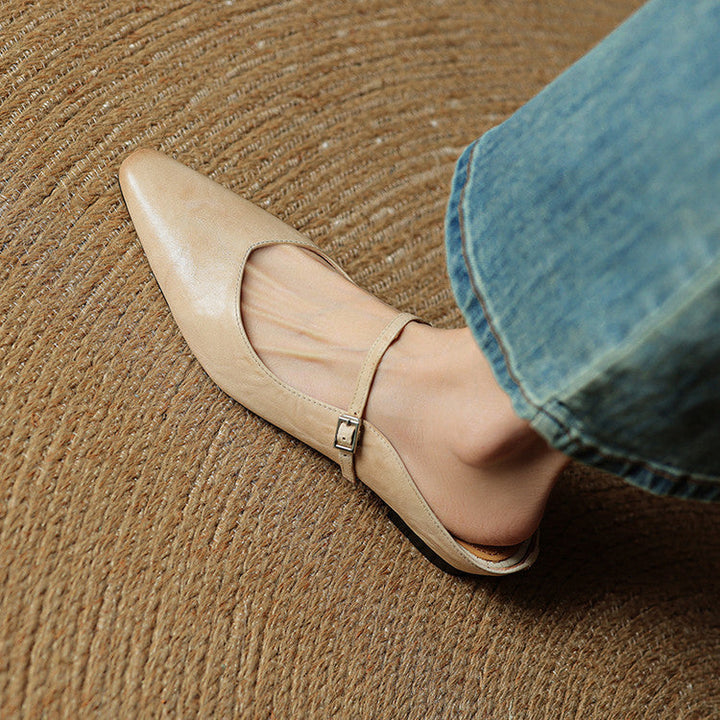 Women's pointed Mary Jane mule loafers with buckle strap