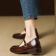 Women's Leather T-Strap Mary Jane Shoes Low Block Heel