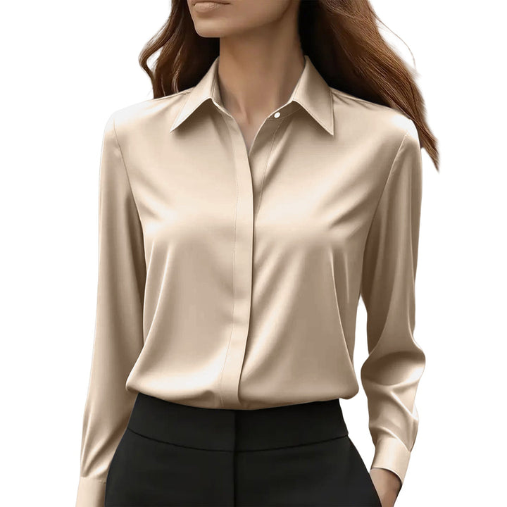 Women's long sleeve blouse with pointed collar and button front