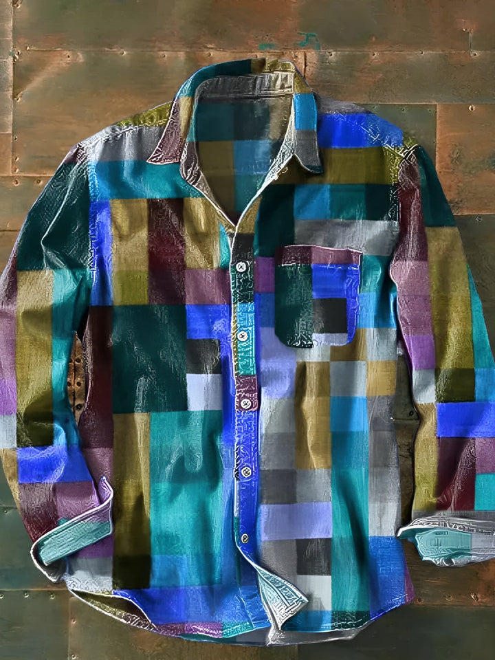 Multicolor checked shirt with long sleeves and chest pocket