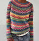 Women's multicoloured striped crew neck jumper with long sleeves and ribbed trims