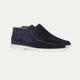 Taupe suede loafer boot with cream rubber sole, slip-on design