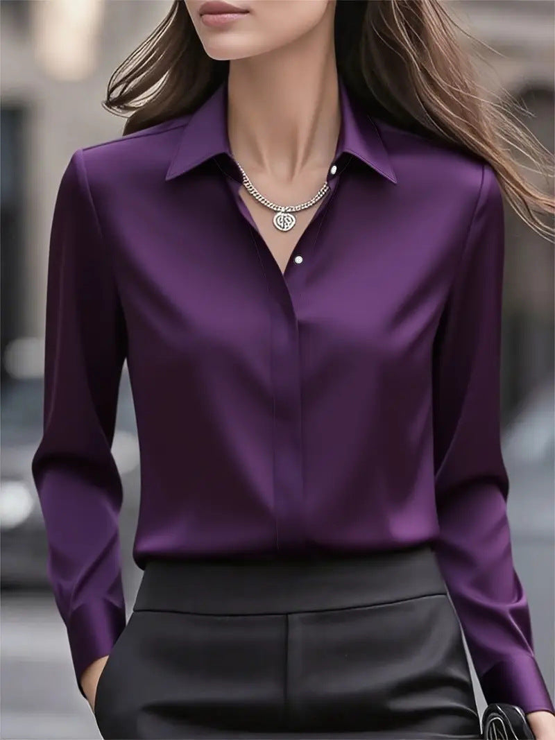 Women's long sleeve blouse with pointed collar and button front
