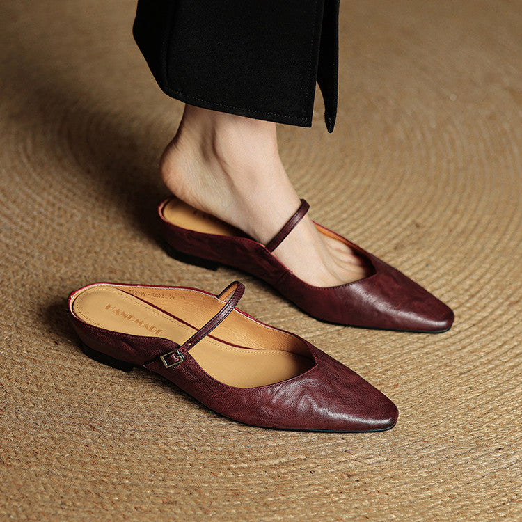 Women's pointed Mary Jane mule loafers with buckle strap