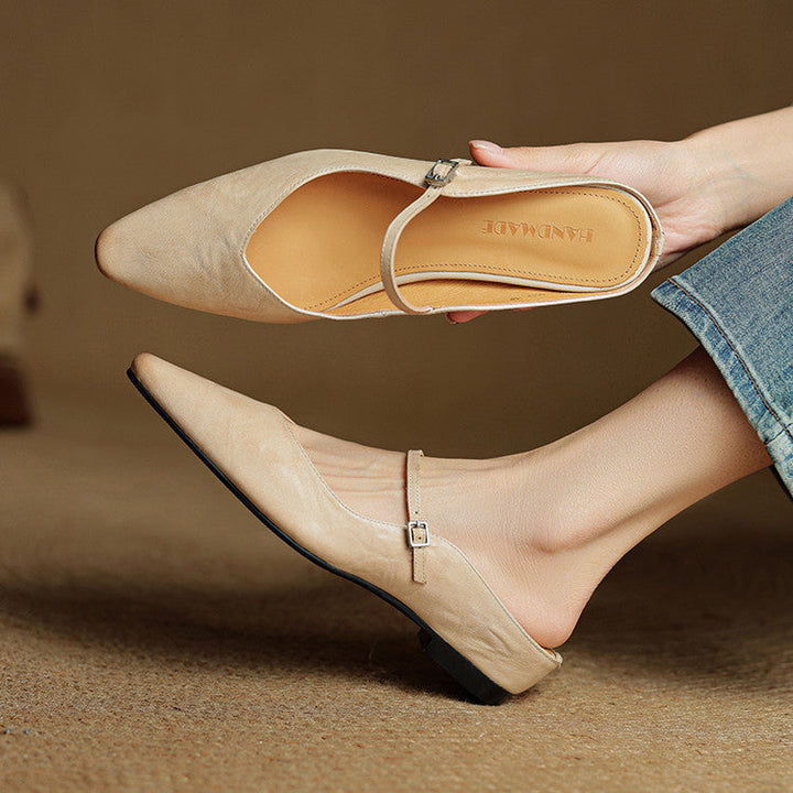 Women's pointed Mary Jane mule loafers with buckle strap