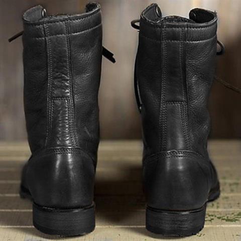 Women's lace-up combat boots with round toes and low heels