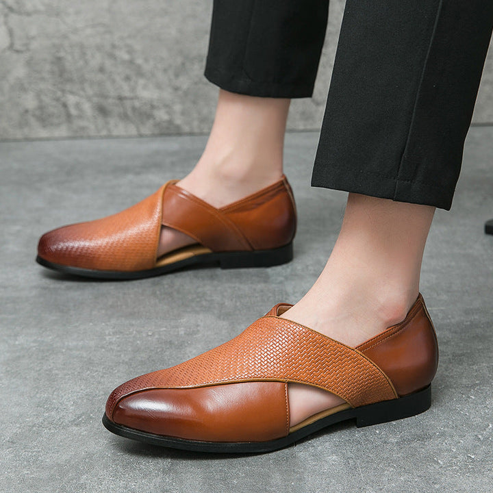 Men's textured slip-on loafers with rounded toe and low heel