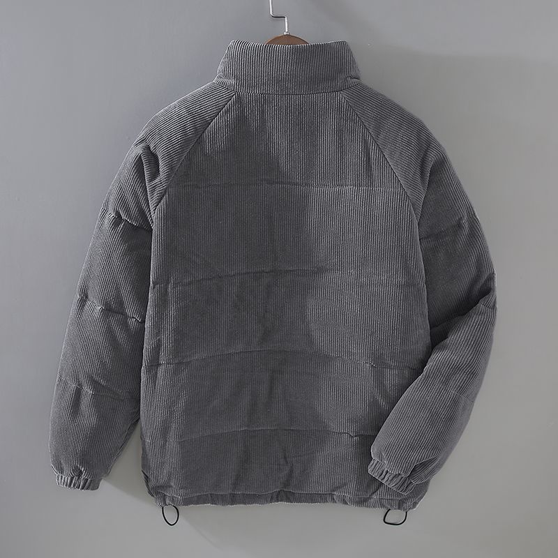 Men's padded corduroy jacket with stand collar and long sleeves