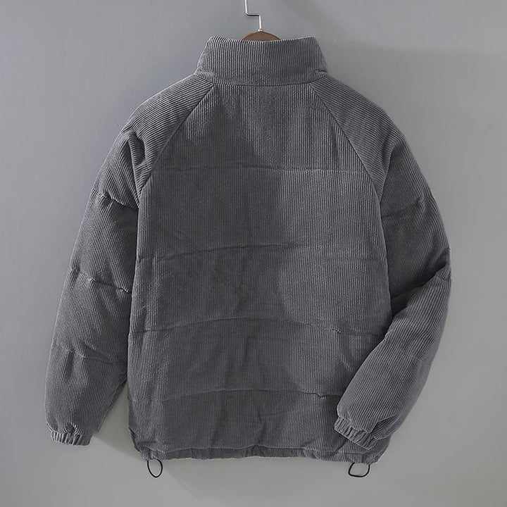 Men's padded corduroy jacket with stand collar and long sleeves