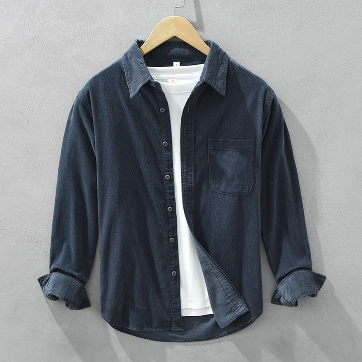 Men's long-sleeve corduroy shirt with button front and chest pocket