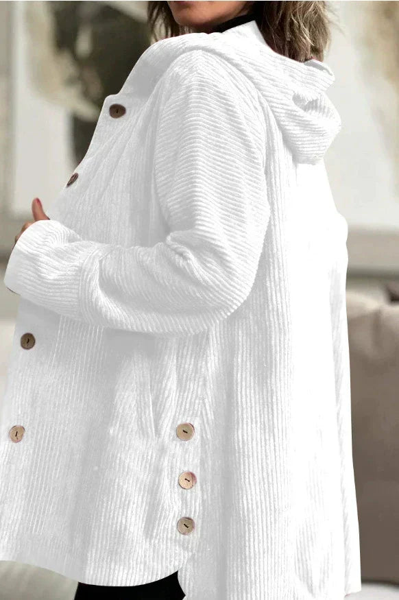 Women's ribbed hooded jacket with button front