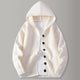 Hooded knit cardigan with button front and patch pockets