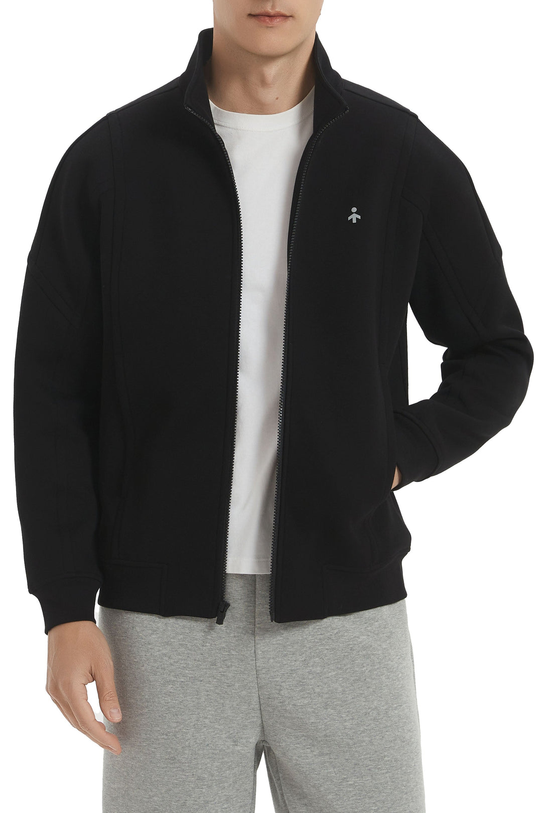 Men's full-zip sweatshirt jacket with stand collar and ribbed cuffs