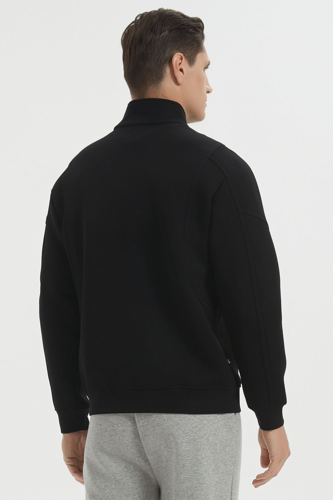 Men's full-zip sweatshirt jacket with stand collar and ribbed cuffs