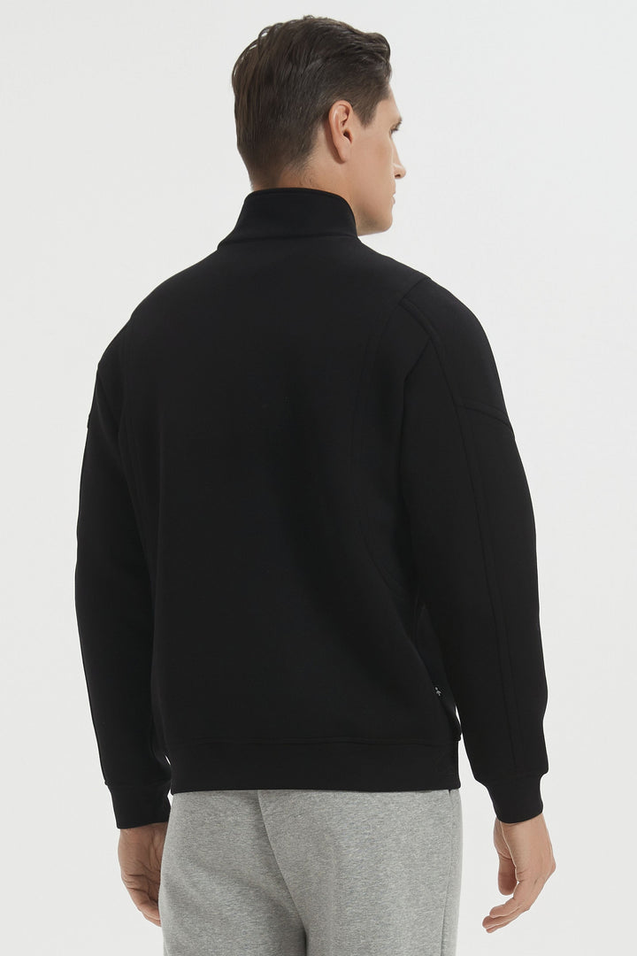 Men's full-zip sweatshirt jacket with stand collar and ribbed cuffs