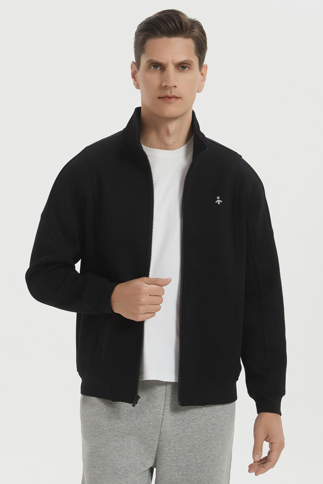 Men's full-zip sweatshirt jacket with stand collar and ribbed cuffs