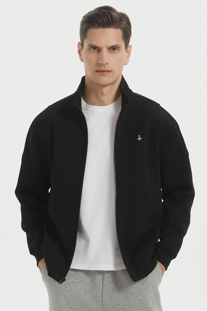 Men's full-zip sweatshirt jacket with stand collar and ribbed cuffs