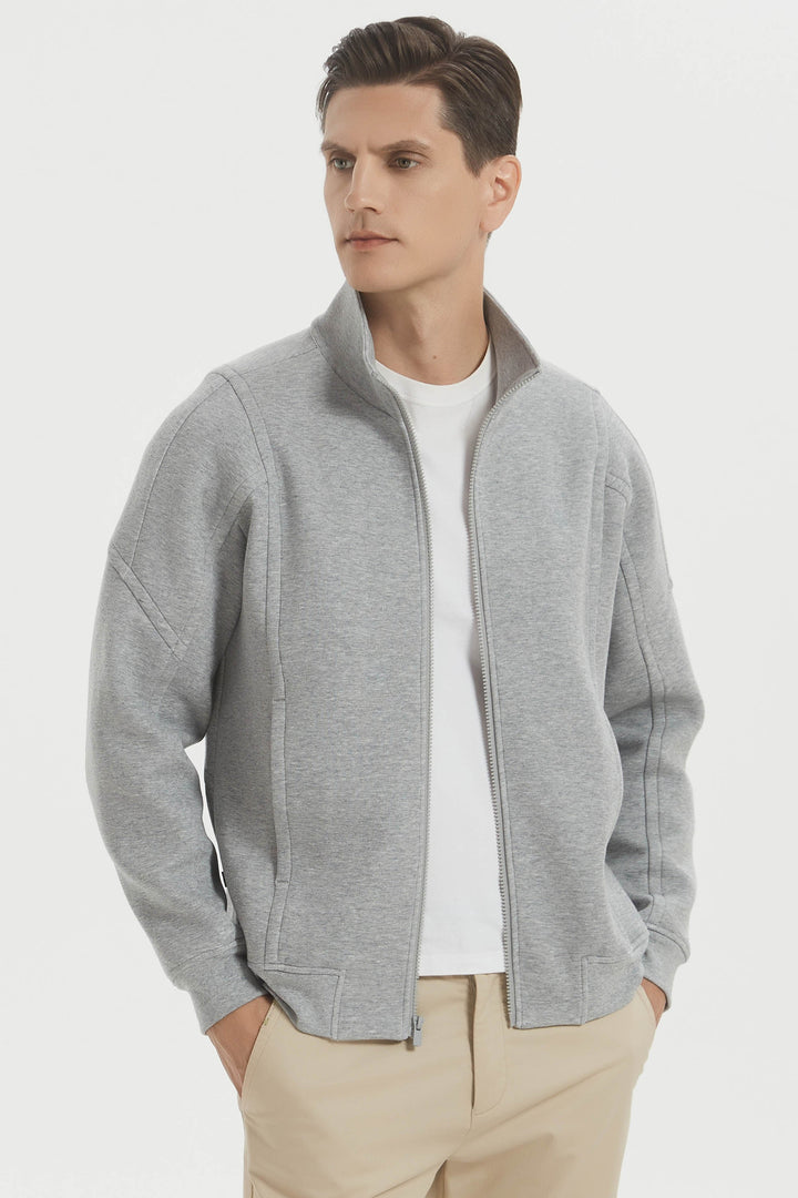 Men's full-zip sweatshirt jacket with stand collar and ribbed cuffs