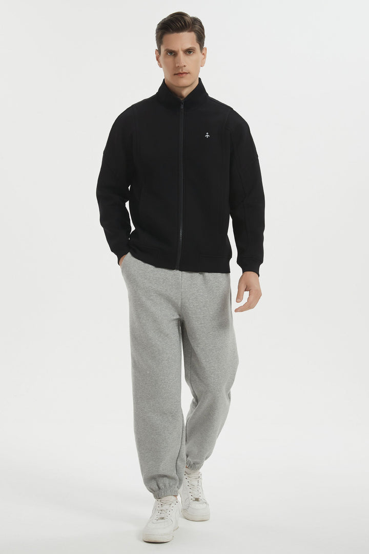Men's full-zip sweatshirt jacket with stand collar and ribbed cuffs