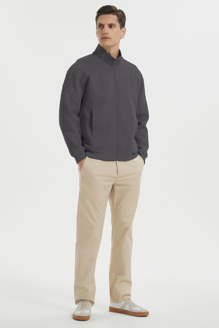 Men's full-zip sweatshirt jacket with stand collar and ribbed cuffs