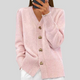 Women's V-neck cardigan with heart-shaped buttons and ribbed trims