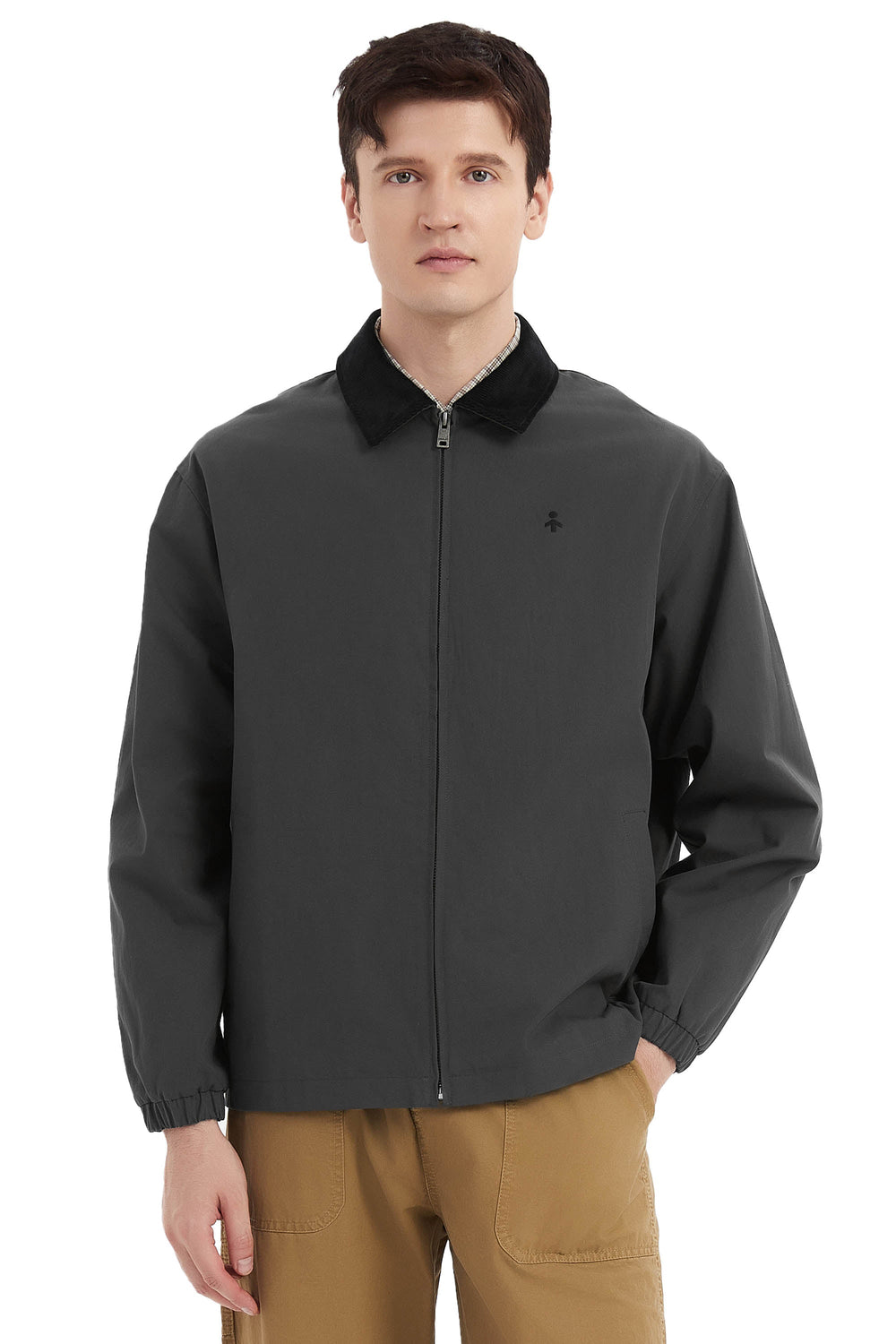 Men's casual bomber jacket with corduroy collar and zip front