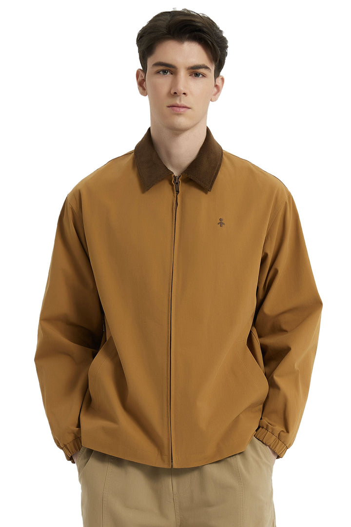 Men's casual bomber jacket with corduroy collar and zip front