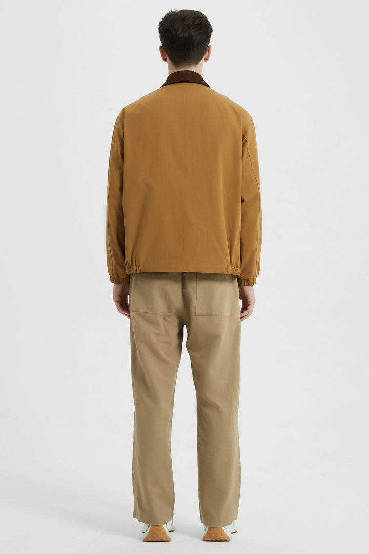Men's casual bomber jacket with corduroy collar and zip front