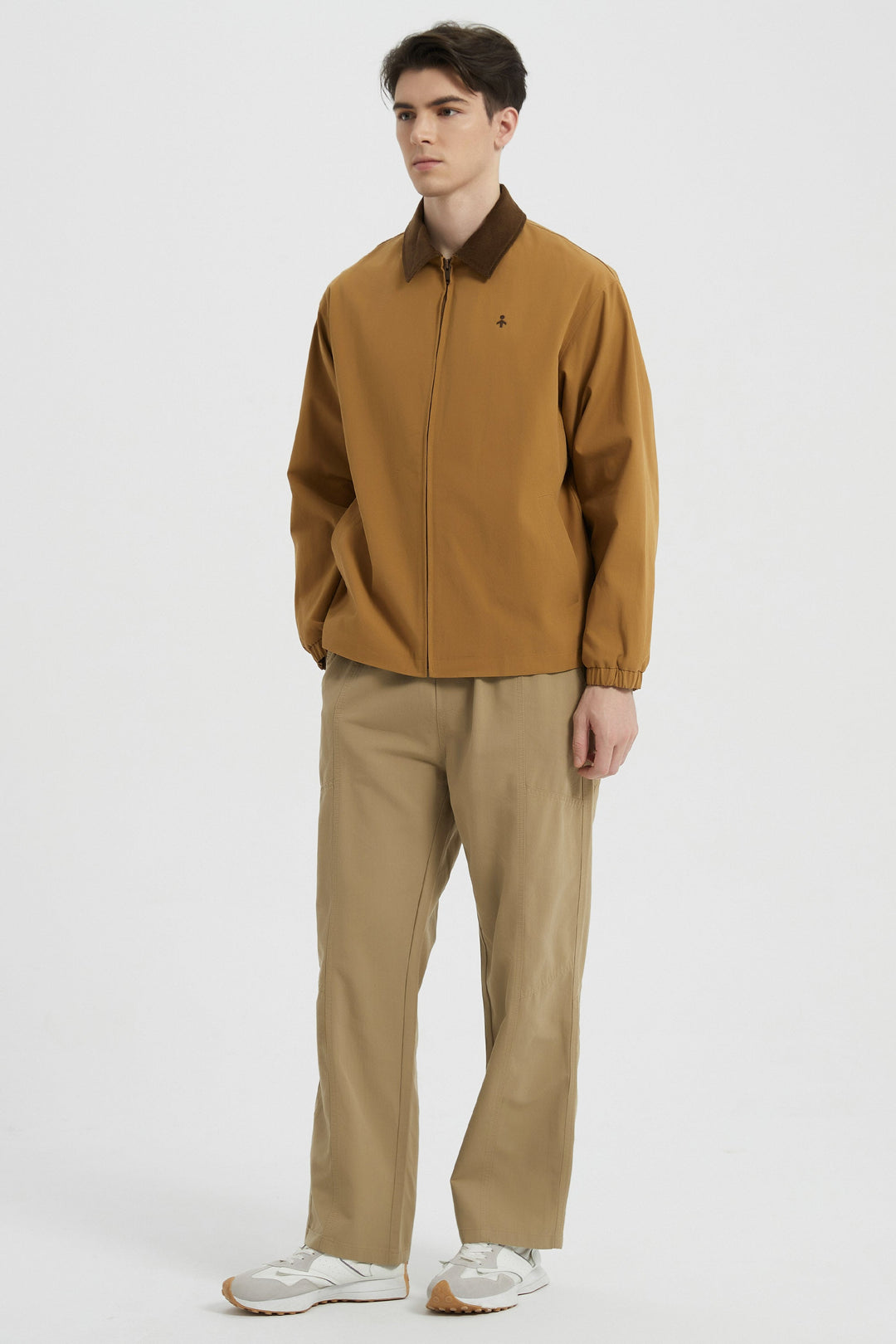 Men's casual bomber jacket with corduroy collar and zip front