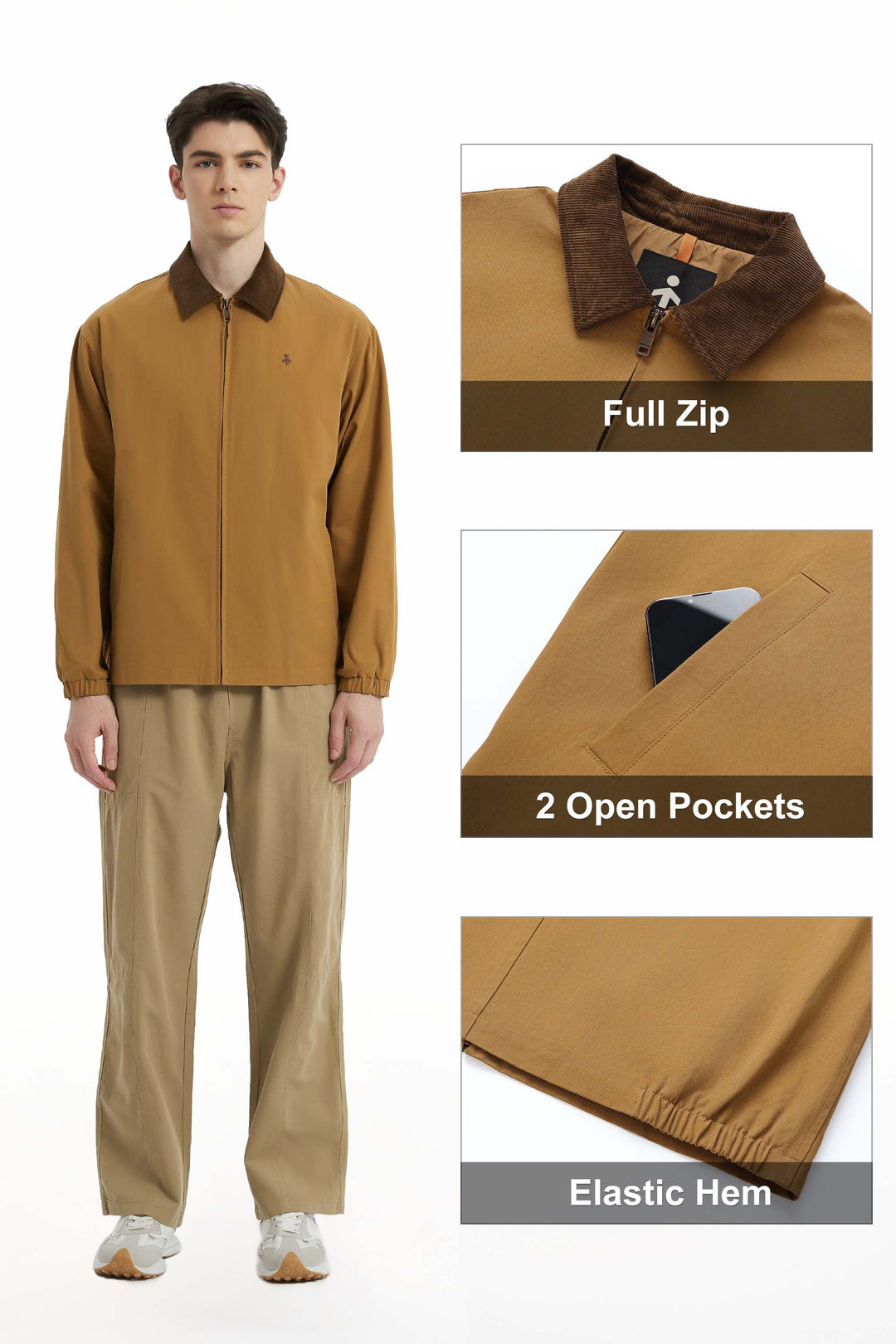 Men's casual bomber jacket with corduroy collar and zip front