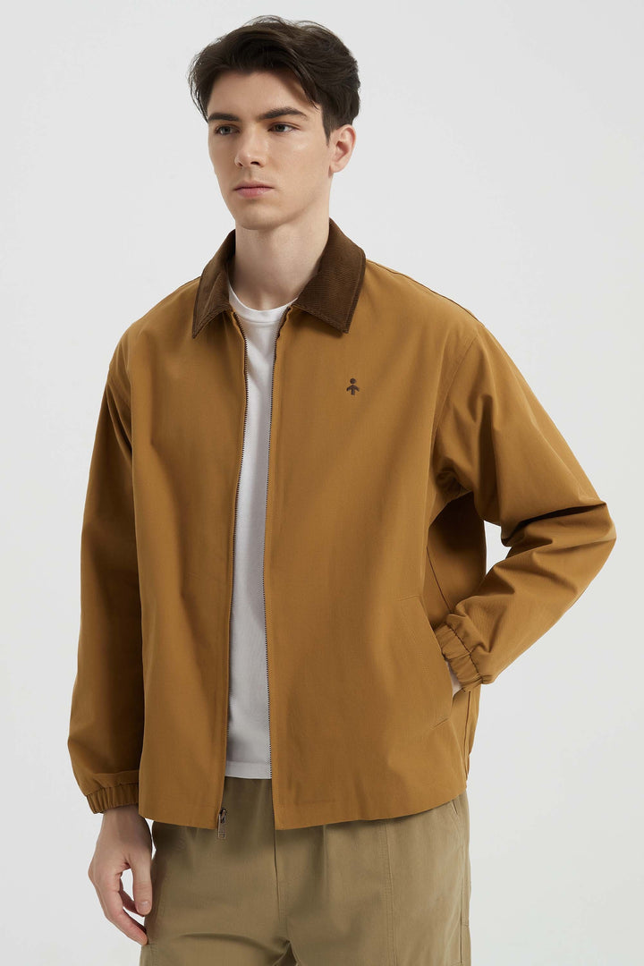 Men's casual bomber jacket with corduroy collar and zip front