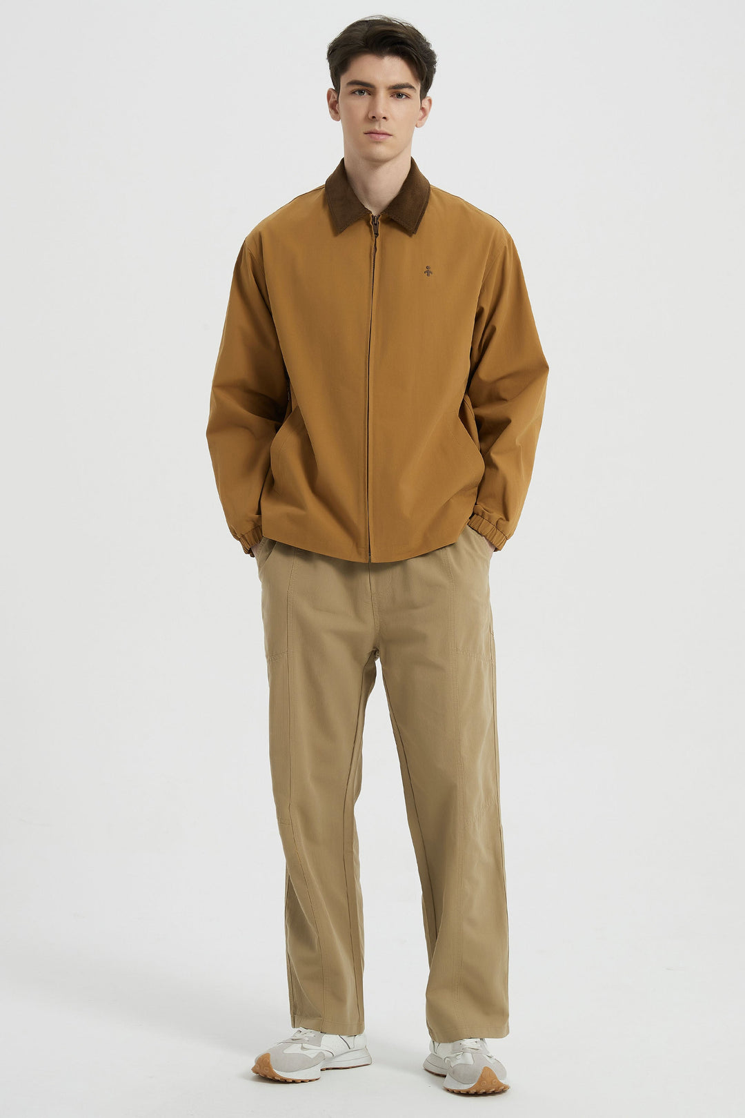 Men's casual bomber jacket with corduroy collar and zip front
