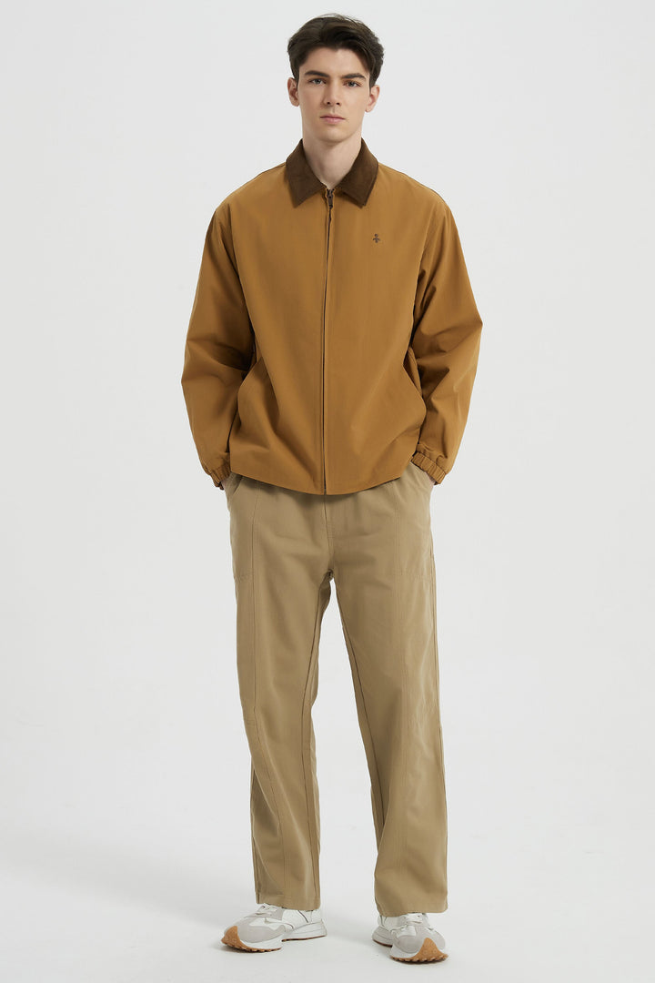 Men's casual bomber jacket with corduroy collar and zip front