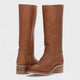 Women's cushioned slip-on cowboy boots with block heel in brown leather