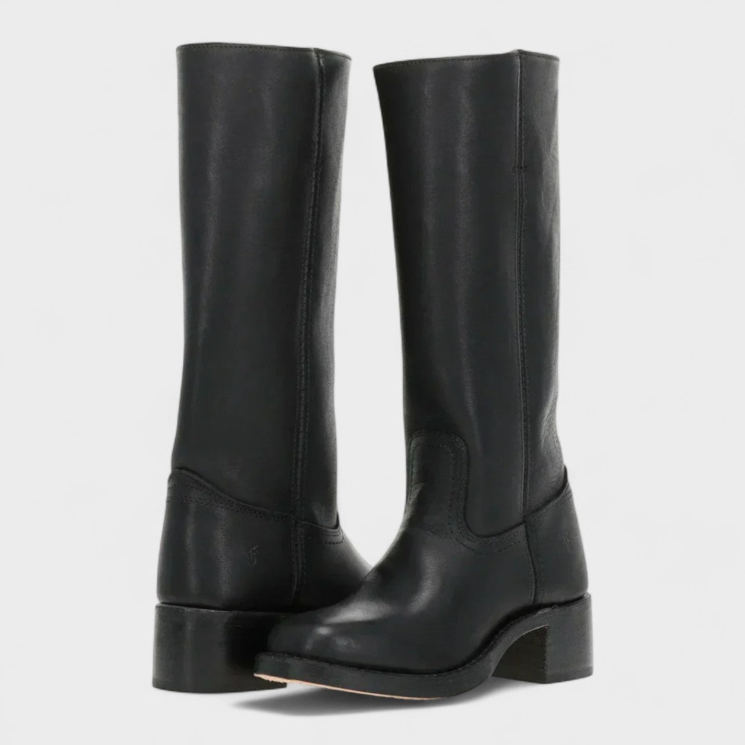 Women's cushioned slip-on cowboy boots with block heel in brown leather