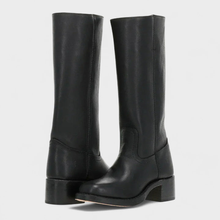Women's cushioned slip-on cowboy boots with block heel in brown leather
